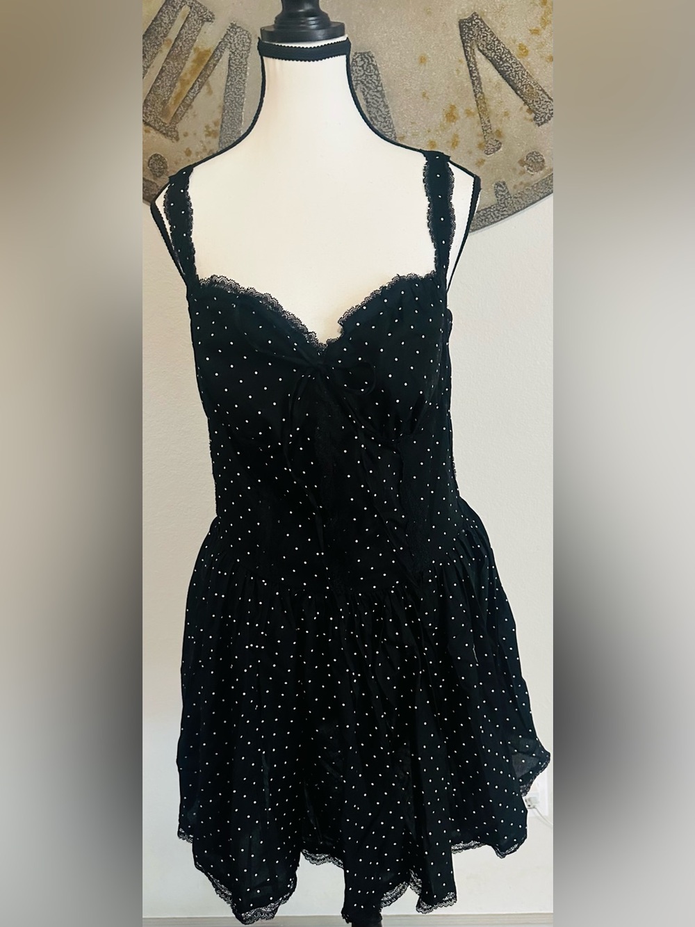 Simply Southern Black Polka Dot Lace-Trim Mini Dress